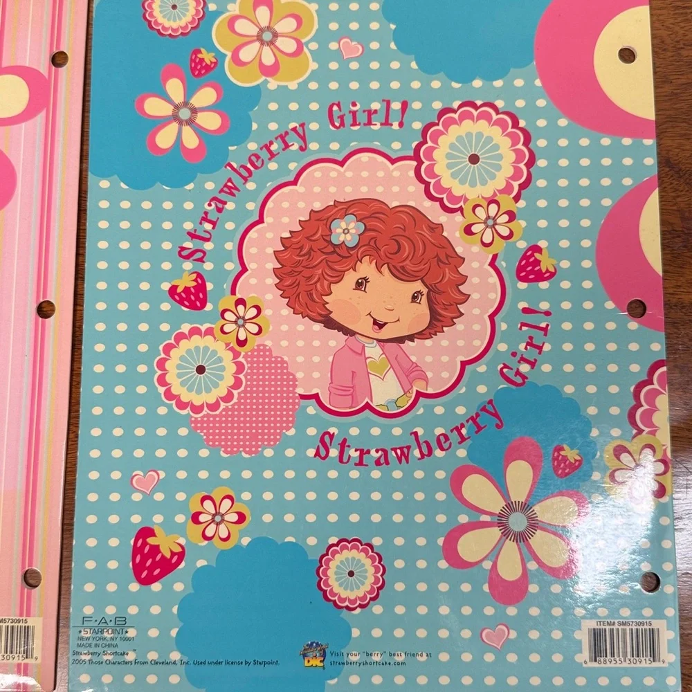 Vintage Strawberry Shortcake 2005 2 Pocket Portfolio Folders 3 Ring